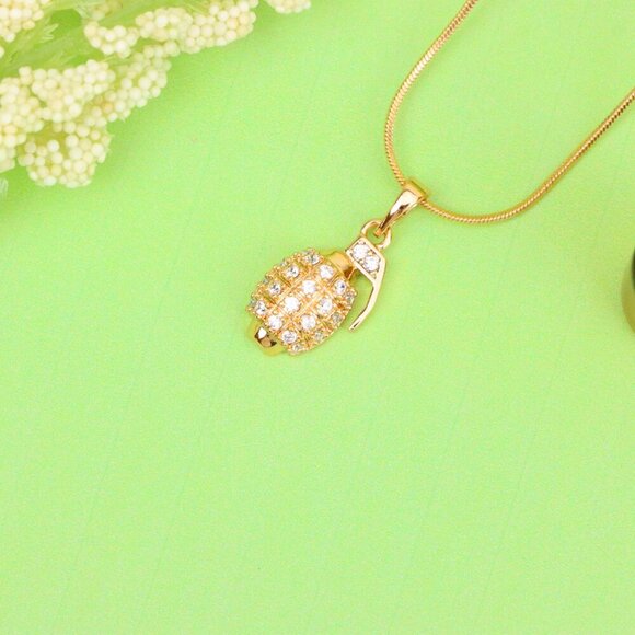 "Crystal Studded Rose Gold Grenade Pendant in Miniature Design, XPPT1860 - Picture 3 of 13